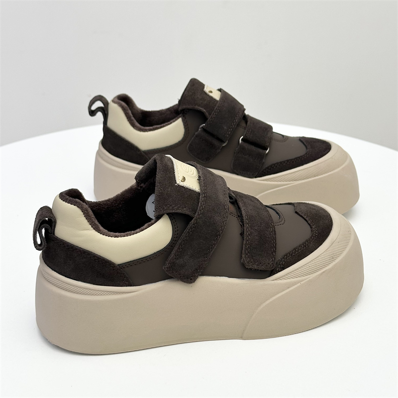 DAILY GTRA BLACK FILM CAMERA VELVET WOMENS SHOES THICK SOLES TO INCREASE HEIGHT VELCRO FLATBREAD SHOES