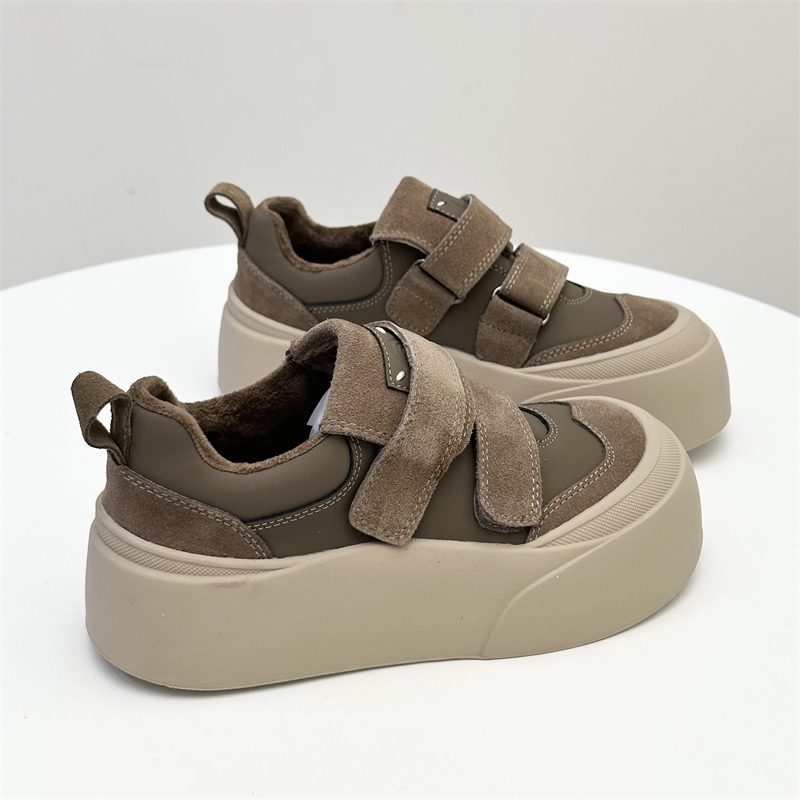 DAILY GTRA BLACK FILM CAMERA VELVET WOMENS SHOES THICK SOLES TO INCREASE HEIGHT VELCRO FLATBREAD SHOES