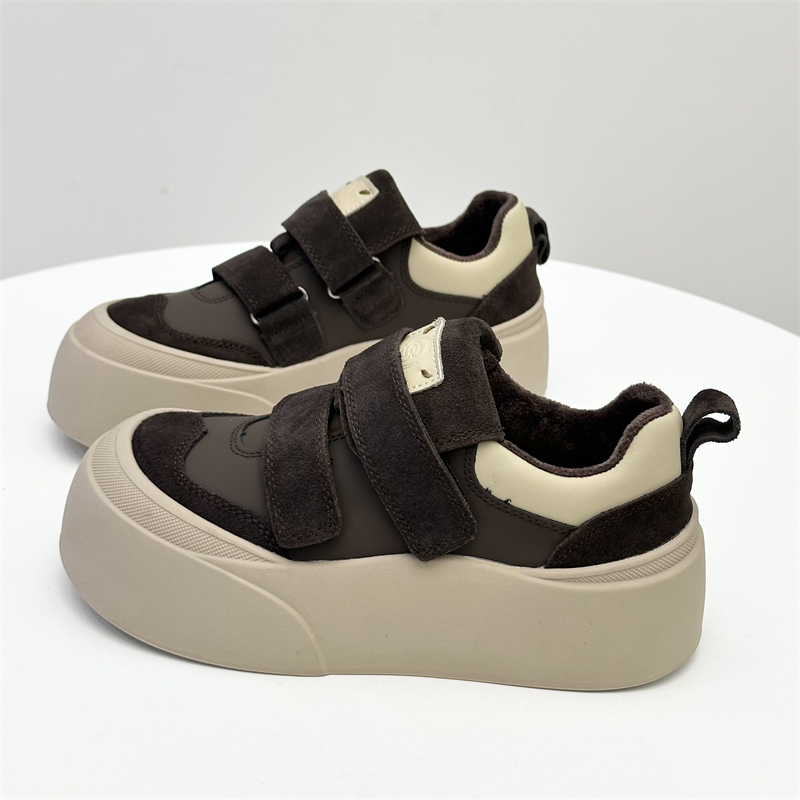 DAILY GTRA BLACK FILM CAMERA VELVET WOMENS SHOES THICK SOLES TO INCREASE HEIGHT VELCRO FLATBREAD SHOES