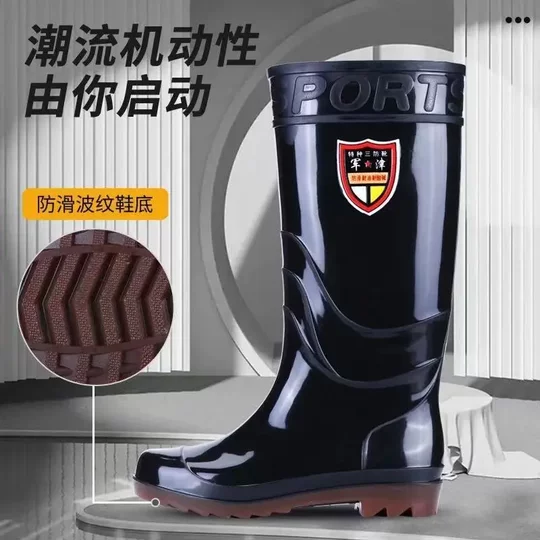 Water shoes short-tube men's rain boots waterproof non-slip kitchen work rain boots plus velvet warm wear-resistant tendon bottom low-tube rubber shoes