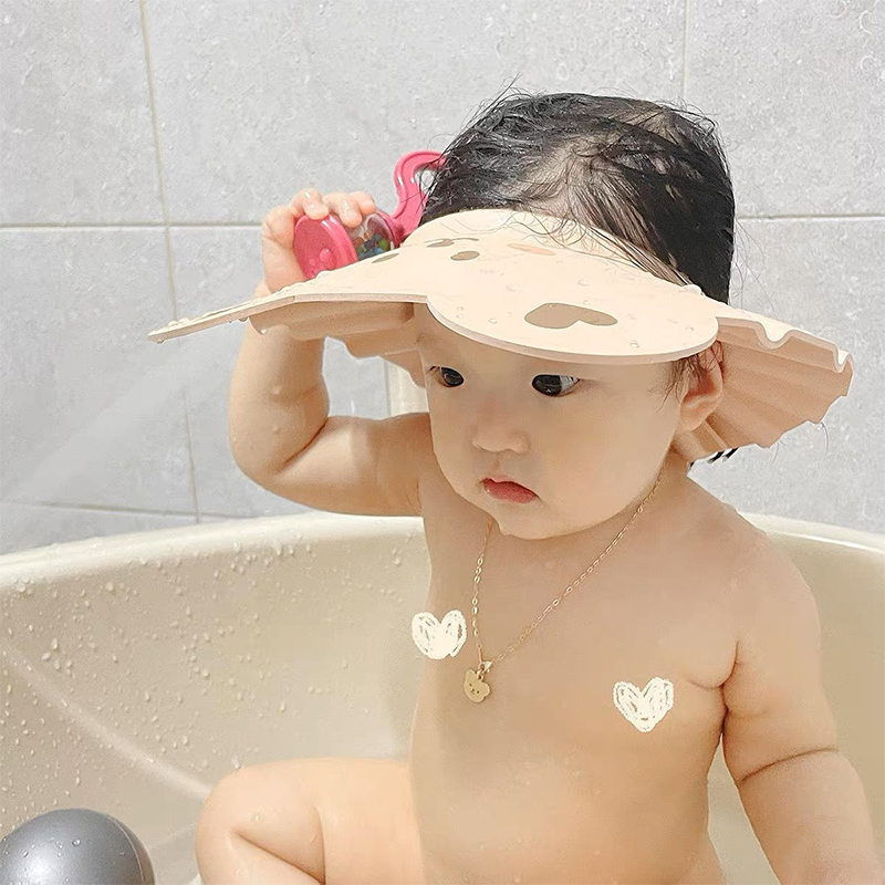 KOREAN STYLE BABY BATH CAP BABY BATH ARTIFACT BEAR SHOWER CAP BABY ADJUSTABLE WATERPROOF EAR PROTECTION HAT