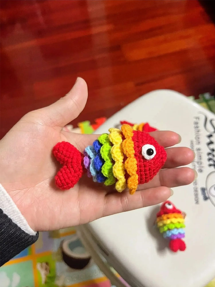 행운을 빌어 요 다채로운 잉어 양모 수제 크로 셰 뜨개질 DIY 재료 패키지 새해 선물 짠 키 체인 가방 펜던트