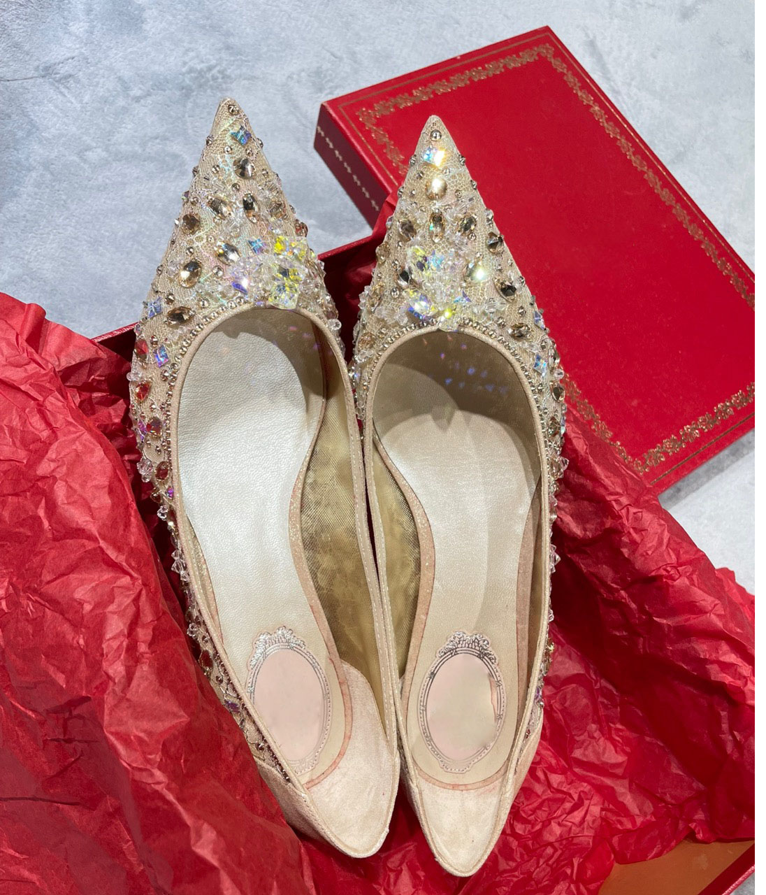 SPIN EVERYTHING VERSION RC CRYSTAL GEM WEDDING SHOES BANQUET BRIDESMAID SHOES LACE HIGH POINTED TOE FLOWER STILETTO SHOES