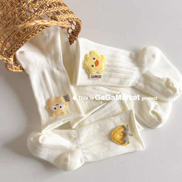 新生婴儿袜子春秋夏棉袜不勒腿0-3月宝宝胎袜白色无骨中长筒袜子 — 3