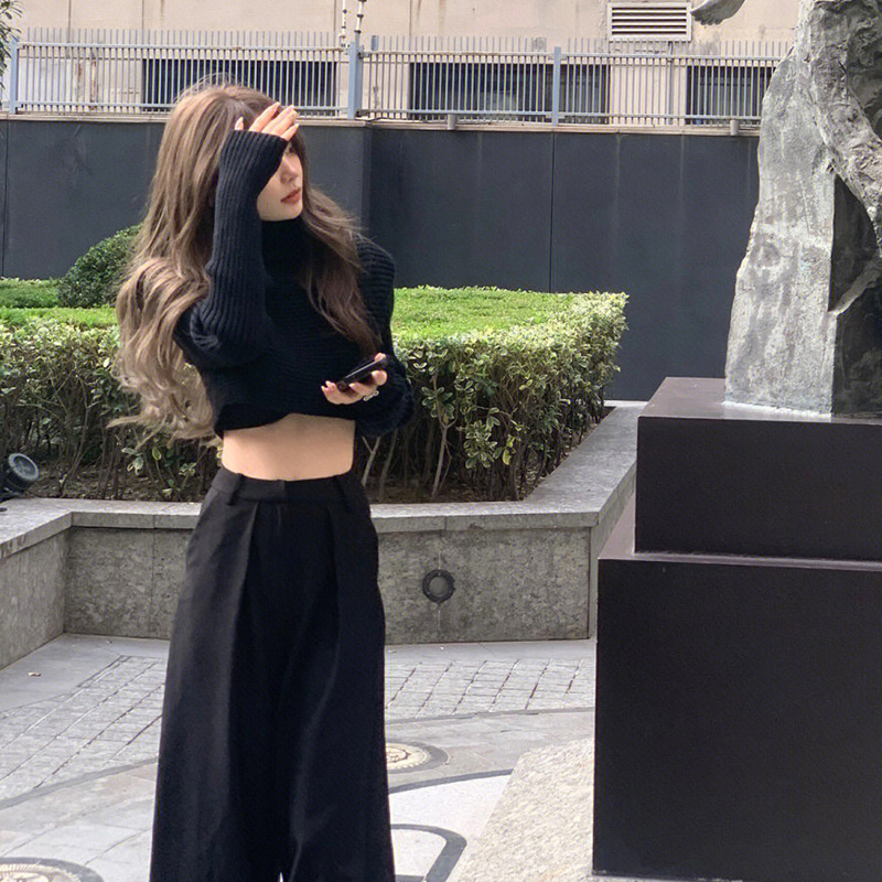 FALL|WINTER NEW HIGH NECK PULLOVER SHORT PADDED SHOULDER KNIT SWEATER WOMENS 2022 SLIM FIT PREMIUM DESIGN TOP