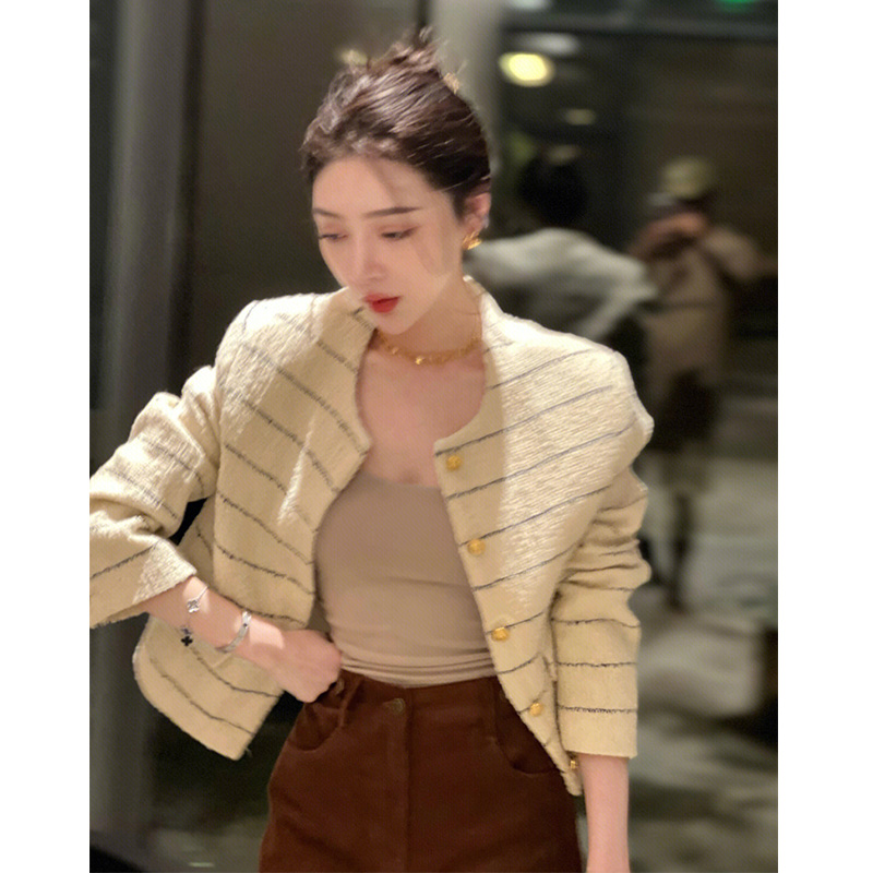 FRENCH SMALL FRAGRANCE STRIPED SINGLE-BREASTED CROPPED TOP WOMENS 2022 AUTUMN NEW HIGH-END FASHIONABLE AND THIN JACKET