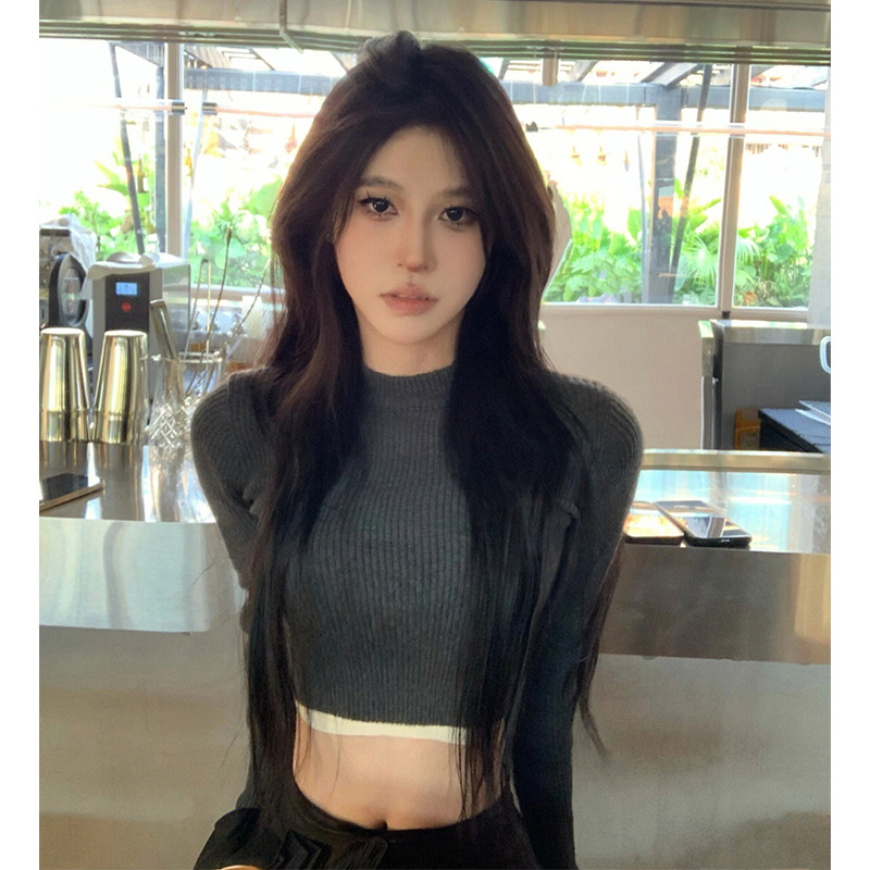 AUTUMN SEXY HOT GIRL STYLE SLIM SLIM TOP WOMENS 2022 NEW PURE DESIRE FOREIGN STYLE CROP TOP HIGH-END SWEATER