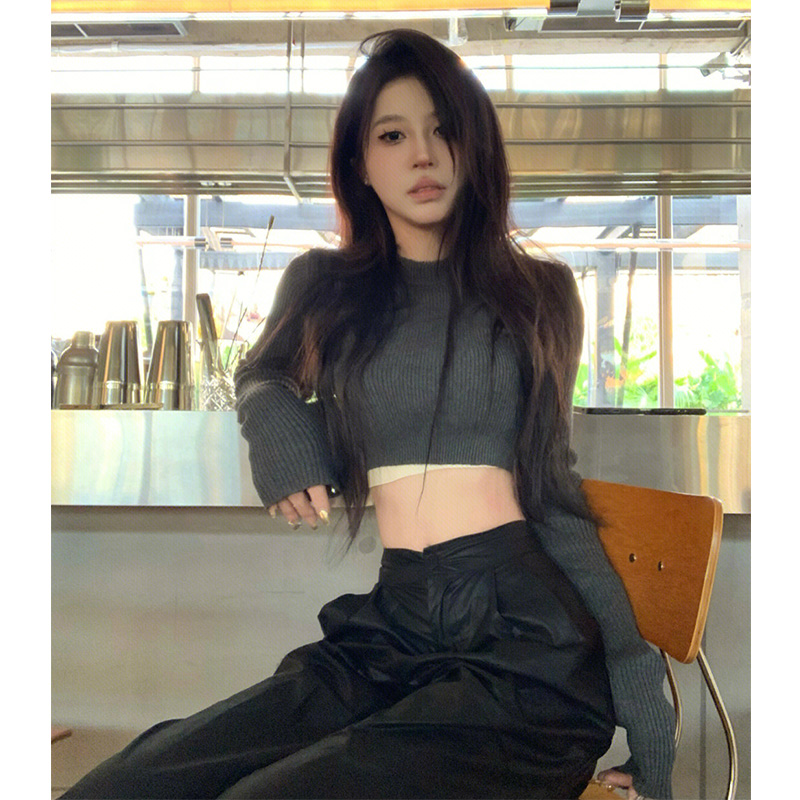 AUTUMN SEXY HOT GIRL STYLE SLIM SLIM TOP WOMENS 2022 NEW PURE DESIRE FOREIGN STYLE CROP TOP HIGH-END SWEATER