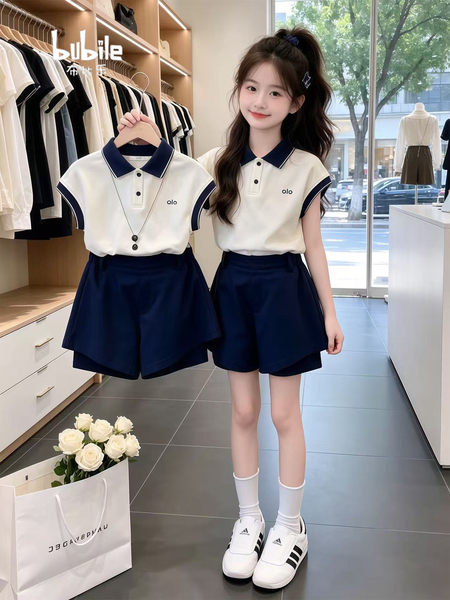女童套装2026新款夏季儿童时尚洋气裙裤中大童polo短袖T恤两件套