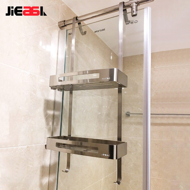Shower room storage rack Bathroom bathroom toilet stainless steel wall-mounted shower room hanging basket without punching bathroom storage rack