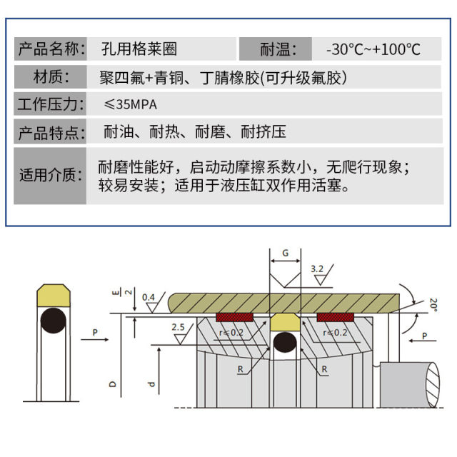 Hole with Glad ring nitrile tetrafluoro combination outer diameter 260-350/piston seal hydraulic equipment MSJ seal