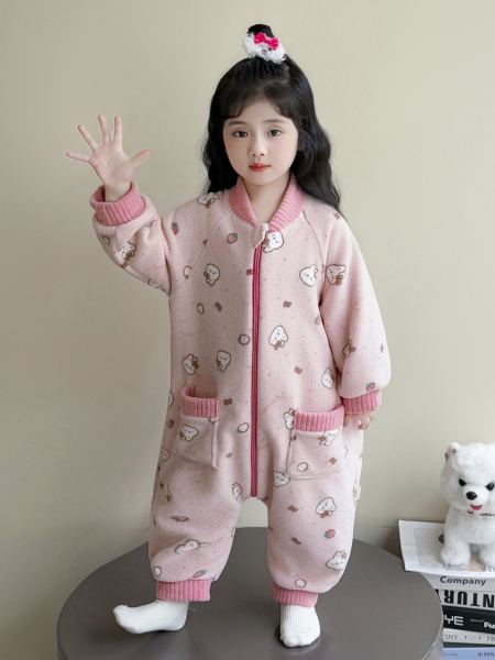 儿童连体睡衣秋冬季加绒女童法兰绒家居服冬款防踢被婴儿宝宝睡袋