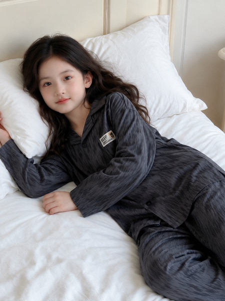草本初色纯棉睡衣女童秋季长袖2026新款开衫可外穿大码家居服套装 — 4