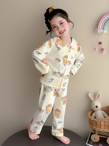Children's Pajamas for Girls, Autumn Thin Style, Summer Long-Sleeve Air Conditioning Clothing for Baby Girls, Anti-Cold 