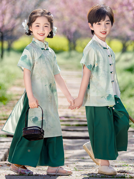 男女宝宝上春山荷花汉服古风幼儿园演出服唐装国风诗词朗诵表演服 — 4