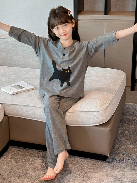 女童睡衣长袖春秋纯棉2026新款中大童休闲睡觉女孩家居服儿童女款