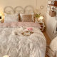 Early spring and summer pure cotton four-piece set French aesthetic printing retro pastoral cotton 4-piece set 1.8m bed sheet Nantong