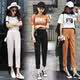 Black nine-point suit pants for women in summer 2024 new spring and autumn small feet harem pants small eight-point straight casual pants