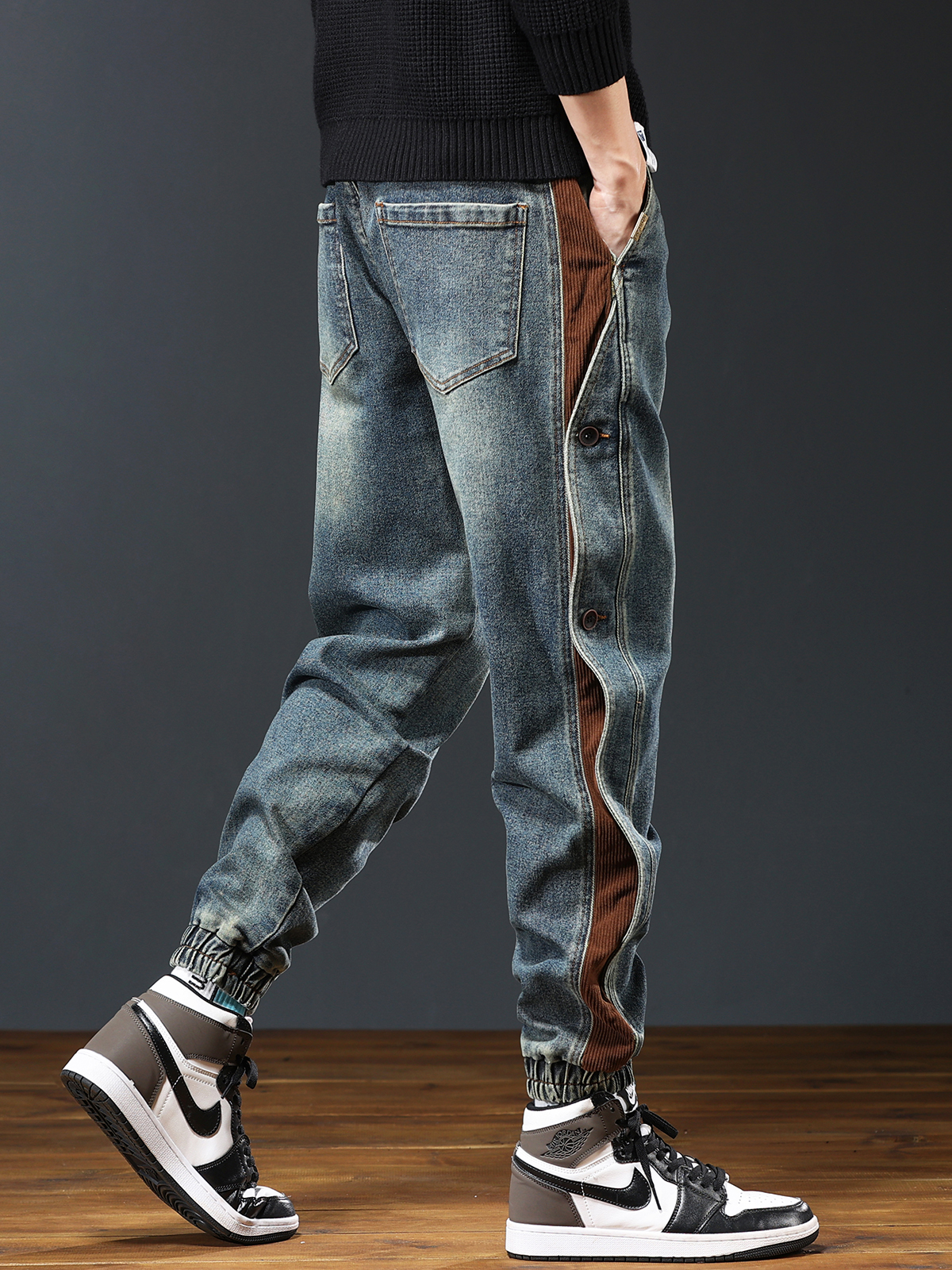 REITZ AMERICAN RETRO NOSTALGIC PATCHWORK JEANS MENS FALL PLUS SIZE CASUAL RUFFIAN LEGGINGS HAREM PANTS MEN