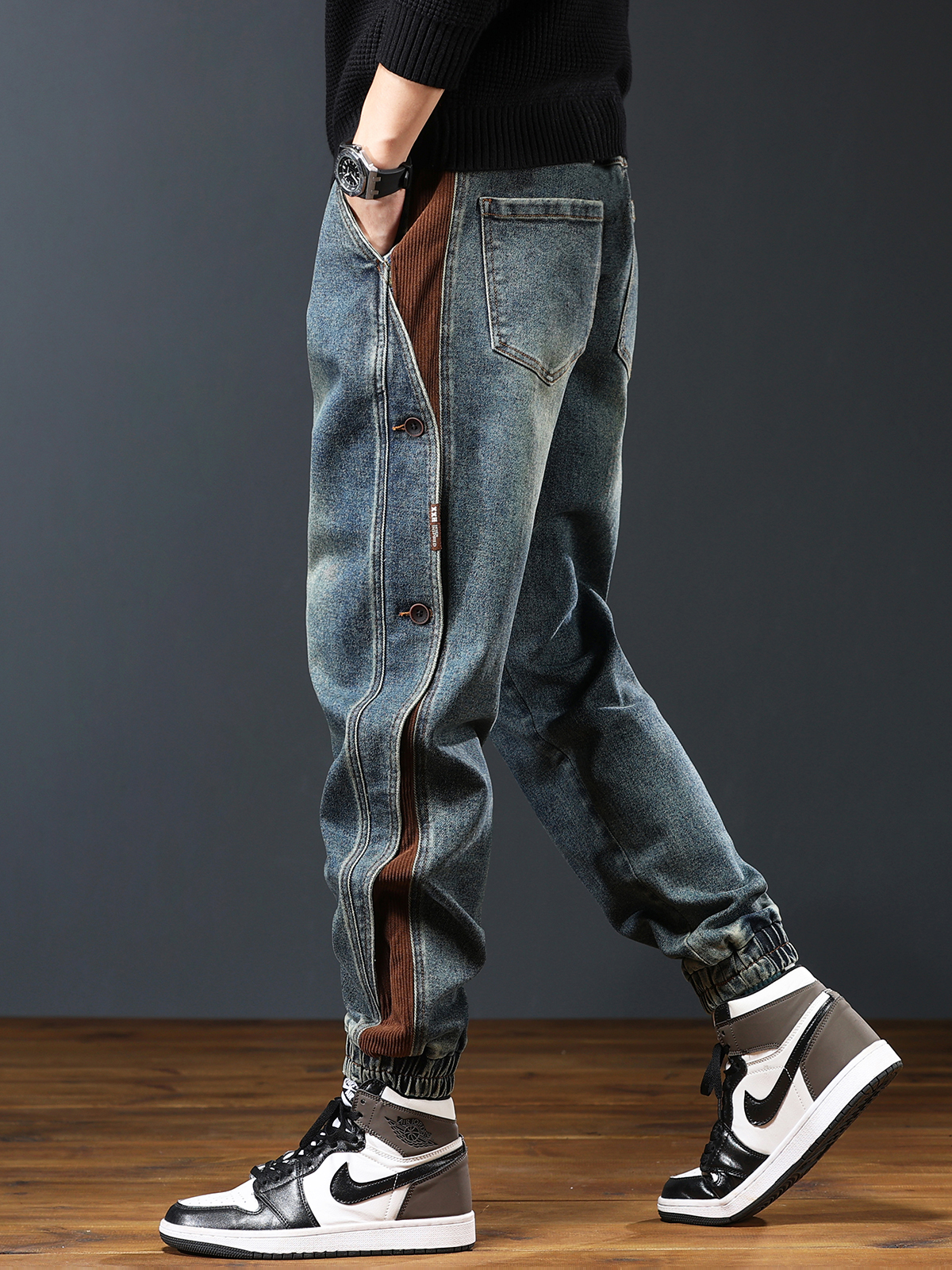 REITZ AMERICAN RETRO NOSTALGIC PATCHWORK JEANS MENS FALL PLUS SIZE CASUAL RUFFIAN LEGGINGS HAREM PANTS MEN