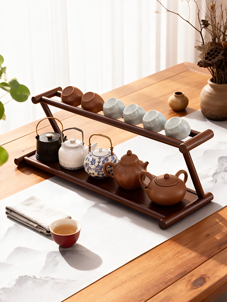 茶杯架子中式博古架置物架桌上杯架双层沥水架茶具茶杯收纳架摆件