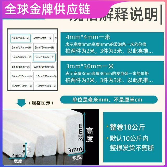 Silicone foam square strip high temperature resistant seal strip vacuum suction cup soft sponge strip outer diameter 12 3 4 5 6 7