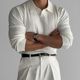 Light mature style spring and autumn new Korean men's q-suit solid color thread stretch lapel pullover slim-fit sweater T-shirt men