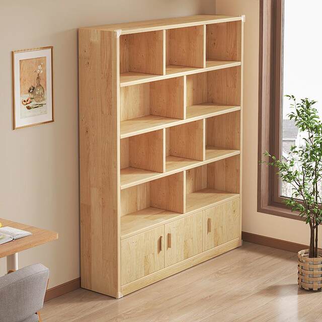 Pure solid wood bookshelves floor-standing cabinets for children's pine storage cabinets for storage against walls for students' home bookcases with doors