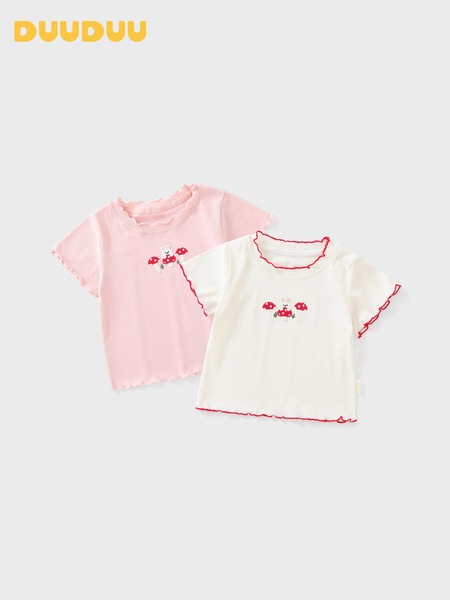 DUUDUU女童蘑菇小兔绣花T恤夏季宝宝可爱花边休闲短袖外出服夏装