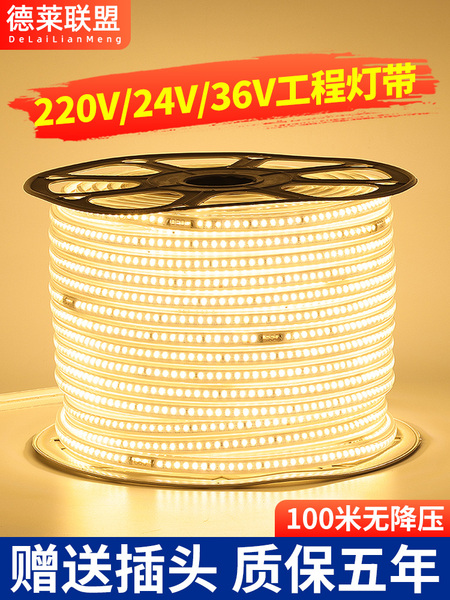 灯带led灯条客厅吊顶白光金黄超亮户外防水室外酒店KTV暖黄光220V