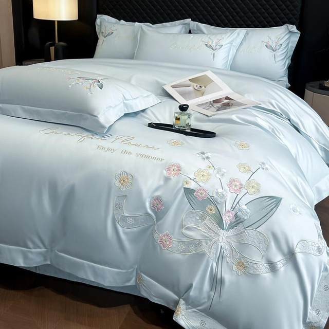 Light luxury high-end 160s long velvet cotton four-piece set full cotton embroidered quilt cover pure cotton bed sheet bedding cover bedding