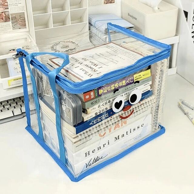 Transparent book storage box Large size book box Student-packing book storage artifact used books dustproof cleaning bag foldable