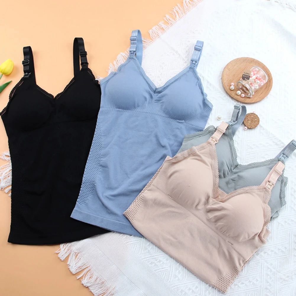 FRONT OPEN BUCKLE SUMMER SOLID SLEEVELESS NURSING CLOTHES WO