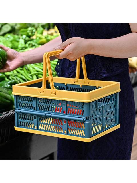 Foldable storage basket Shopping basket Fruit and vegetable storage frame Outdoor picnic basket Plastic