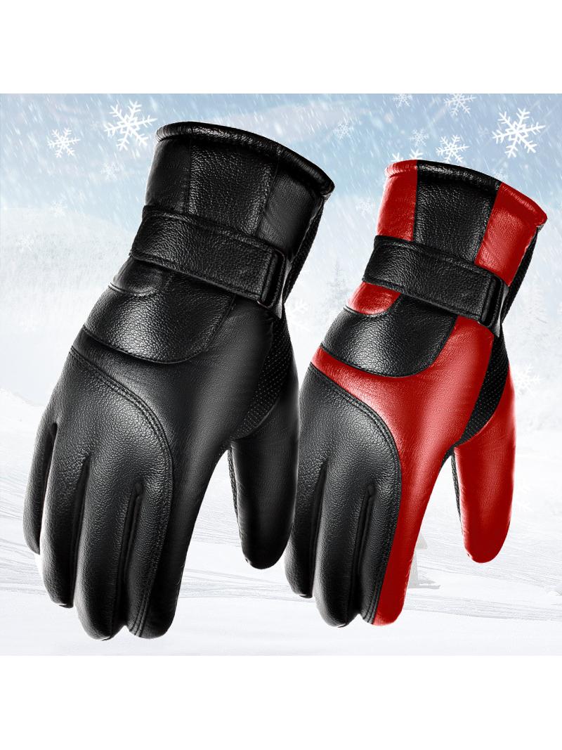 COWHIDE RIDING GLOVES COWHIDE GLOVES MENS WINTER WIND AND COLD SKI CYCLING WARM FLEECE THICKENED WINTER GLOVES