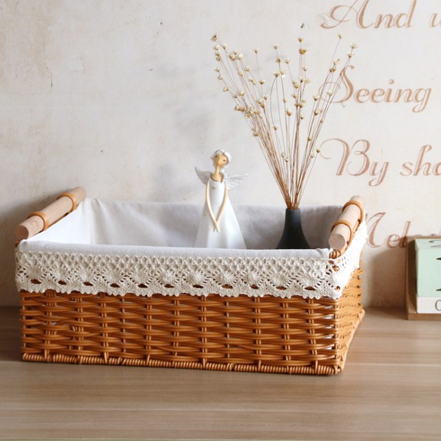 Imitation rattan woven willow bamboo storage basket mask storage box rectangular snack frame desktop Japanese large storage basket