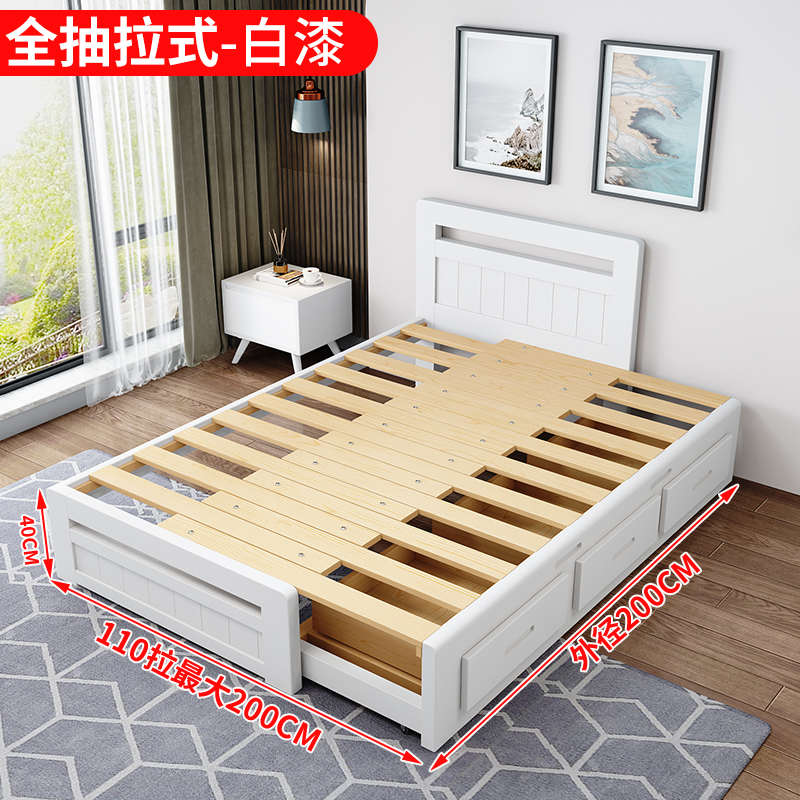 SOLID WOOD PUSH-PULL SOFA BED PUSH-PULL MULTI-FUNCTIONAL STORAGE SPLICING TELESCOPIC BED SMALL APARTMENT SIT-SLEEPING DUAL-PURPOSE PULL-OUT BED