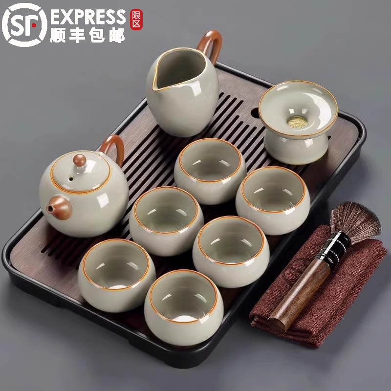 2025 новый чайный сервиз Ru Kiln Kung Fu, керамический чайник, чаша с крышкой, чайная чашка, чайный поднос, легкая роскошь, элитный домашний офис Изображение 1