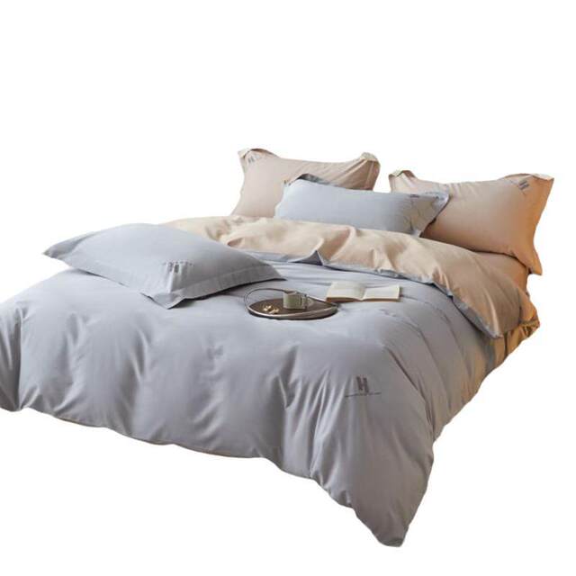 New pure cotton embroidery double-paired H style cotton four-piece set solid color bed sheet bedding set