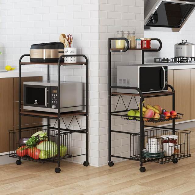 Kitchen storage rack floor-standing movable multi-layer storage rack oven microwave oven dish cabinet storage rack artifact