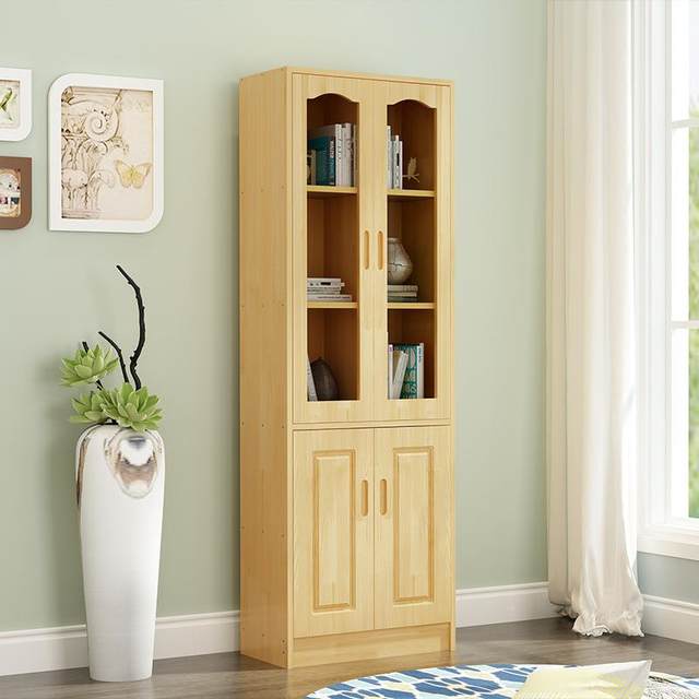Solid wood RFC bookcase bookcase with dustproof glass door floor-standing integrated wall-mounted and multi-home storage