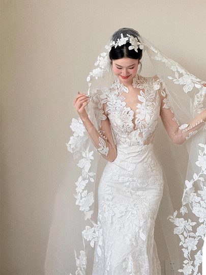 Lace fishtail light wedding dress bride 2025 new beautiful dreamy outing tiara super fairy temperament light luxury welcome dress