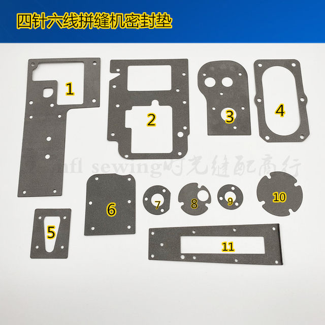 Four-needle six-wire seam sealing gasket, curved arm-type seam oil sealing gasket