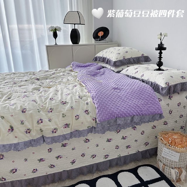 纯棉法式春秋豆豆被床单四件套田园冬季豆豆绒被子夹棉床盖三件套