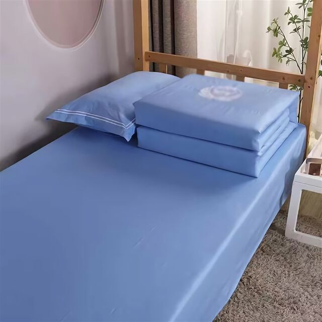 New national standard deep blue lake blue three-piece set unit dormitory single bed sheet quilt cover printed bedding