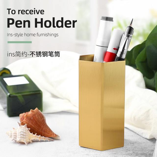 Selection of light luxury metal stainless steel hexagonal diamond pen holder stationery storage barrel desktop ornament hexagonal storage barrel