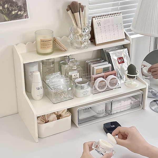 ins宿舍桌面双层收纳盒办公工位增高置物架学生书桌上整理收纳架