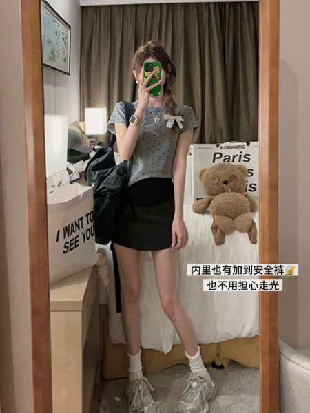 孕妇灰色西装包臀短裙春秋季外穿韩系显瘦A字半身裙不勒肚子裙子 — 5