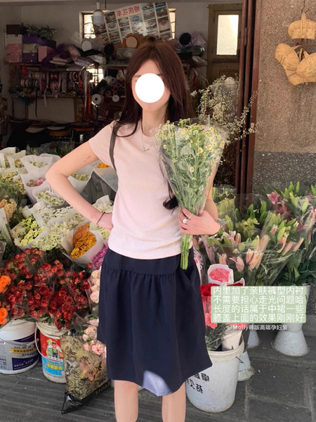 孕妇日系学院风半身裙子夏季薄款时尚显瘦百搭慵懒蓬蓬裙a字中裙 — 3