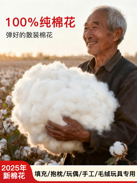 国产助农纯正棉花枕头抱枕玩偶靠枕芯填充物优质散装棉花长绒棉絮